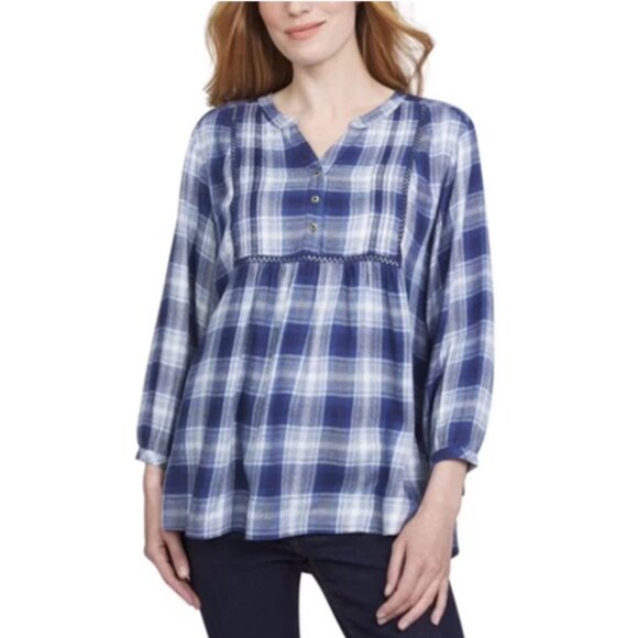 Wrangler Womens Bracelet Cuffs 3/4 Sleeve Plaid Blouse NWT - Picture 1 of 3